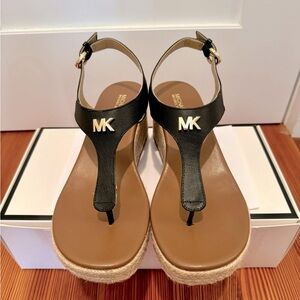 Michael Kors Leather Espadrille Wedge Sandal